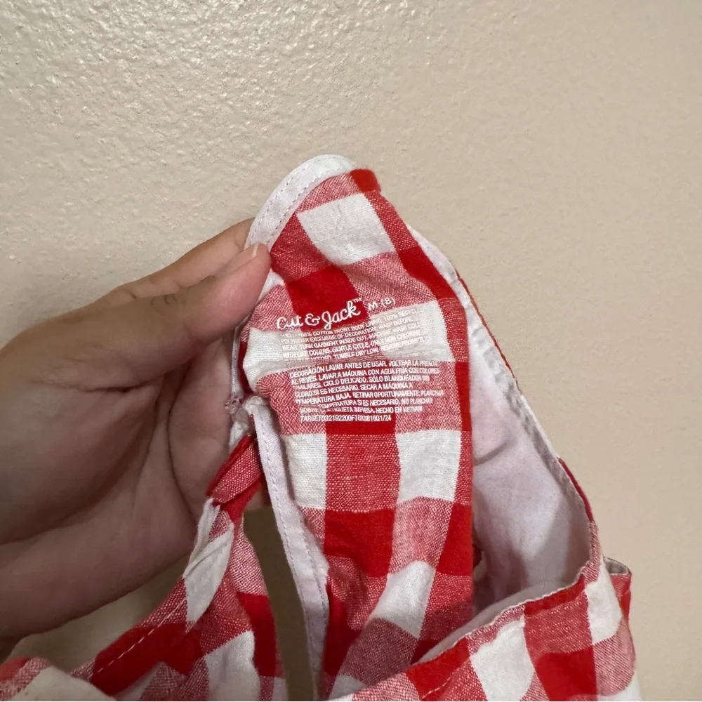 Cat & Jack checkered red dress with White Lace Trim